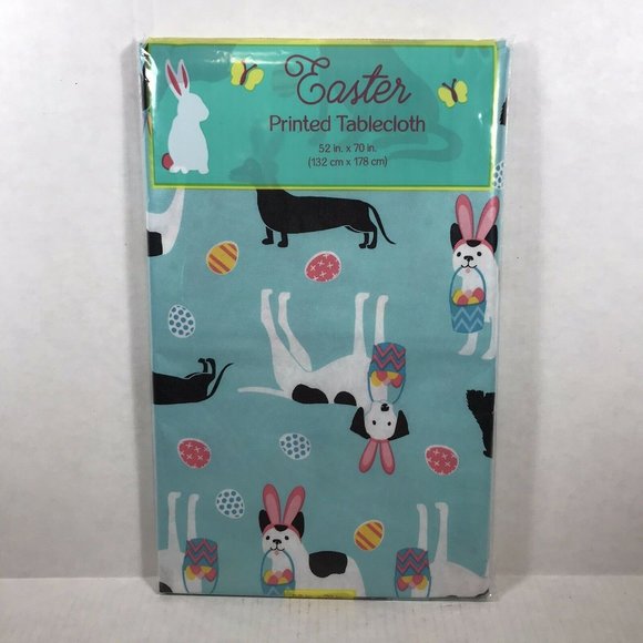 Easter Bunny Funny Dogs Printed Vinyl Tablecloth Rabbit Ears Dinner Party 52x70 - Picture 1 of 7